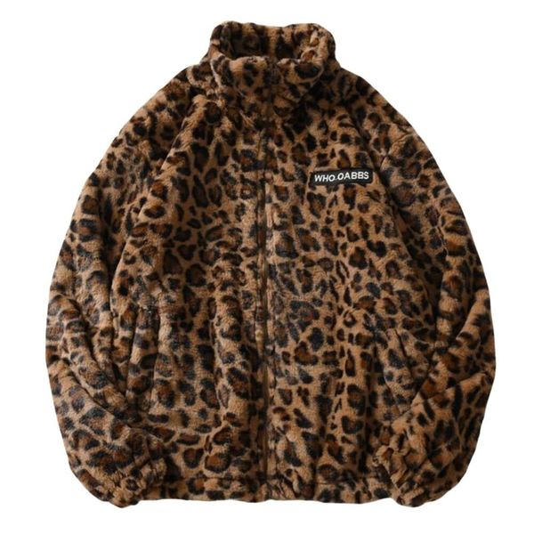 Giacca da uomo di qualità originale Hop Hip Lambswool Sherpa Giacca da uomo Streetwear Modello leopardato Stand Cardigan Cappotti Inverno Harajuku Coppia allentata Outwear