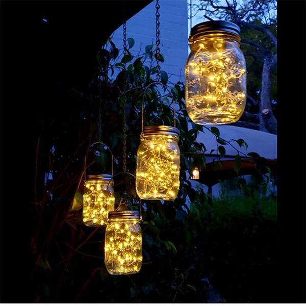 6 pçs solar mason jar luzes 20 led pendurado corda fada solars lanterna luz para pátio ao ar livre jardim quintal e gramado Decoration299d