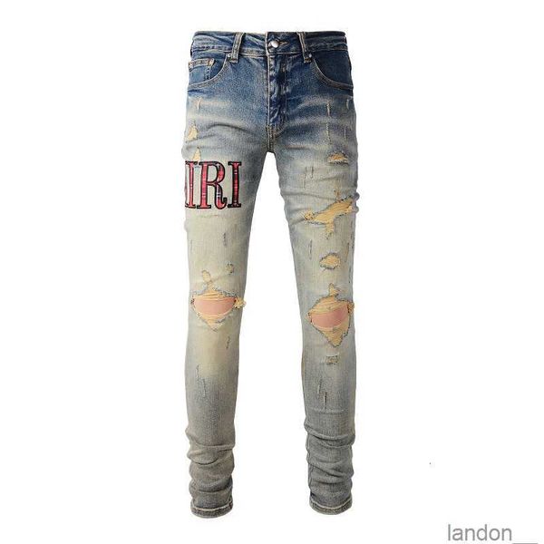 Designer de jeans homens carta marca branco preto roc revival calças motociclista homem calça buraco quebrado bordado tamanho 28-40 qualidade superior
