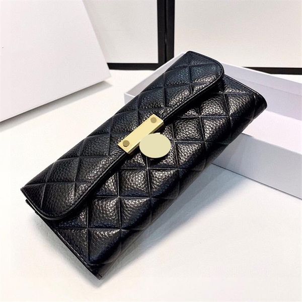 Lüks tasarımcı uzun bifold cüzdan çantaları buzağı derisi kart tutucu altın metal donanım çok pochette açık para çantası dönüş kilidi klutc296m