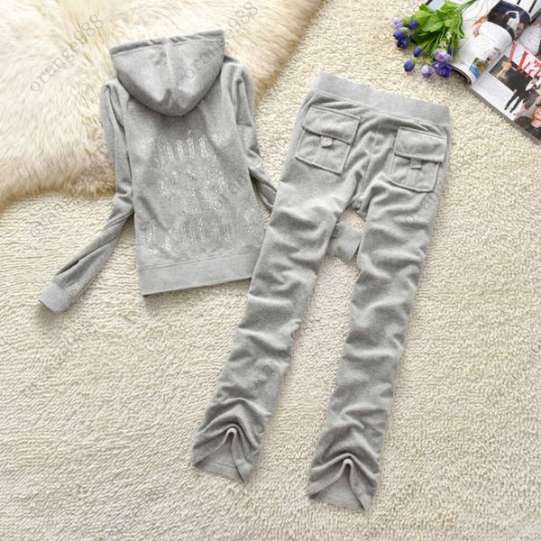 Designer Juicy Corture Mulheres Tracksuits Velevt Dois Peça Conjunto Diamantes Hoodie Crop Jacket Joggers Calças Outfits Streetwear Jogging Ternos Sex Appeal