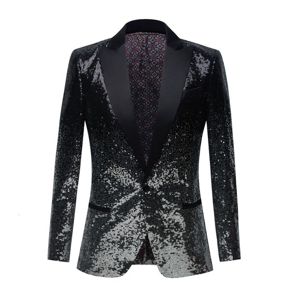 Abiti da uomo Blazer Scolorimento Paillettes Collo a scialle Abito da smoking Blazer Uomo Matrimonio Sposo Cantante Prom Glitter Giacca DJ Club Stage 230909