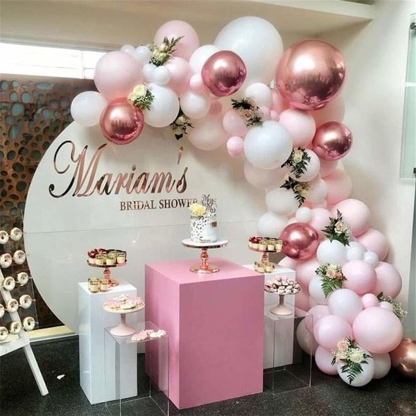 101 diy balões guirlanda arco kit rosa ouro rosa branco balão para chá de bebê chá de panela decorações de festa de aniversário de casamento t2248h