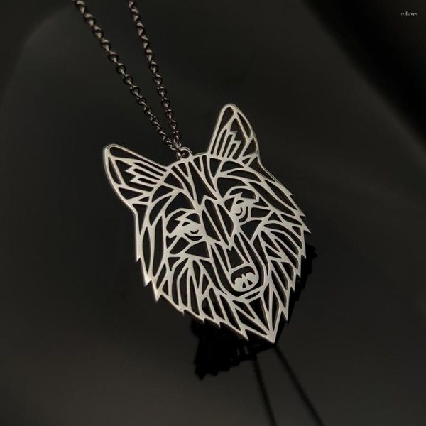 Pingente colares requintado oco lobo colar vintage origami animal charme ouro jóias de aço inoxidável para homens casal namorado presente