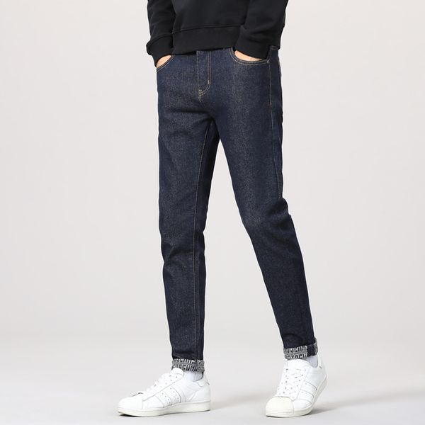 Jean à prix élevé pour hommes, couleur unie, Denim, lavage de vêtement, ne se décolore pas, coupe Slim, pantalon Slim, Simple, assorti, pantalon extensible coréen