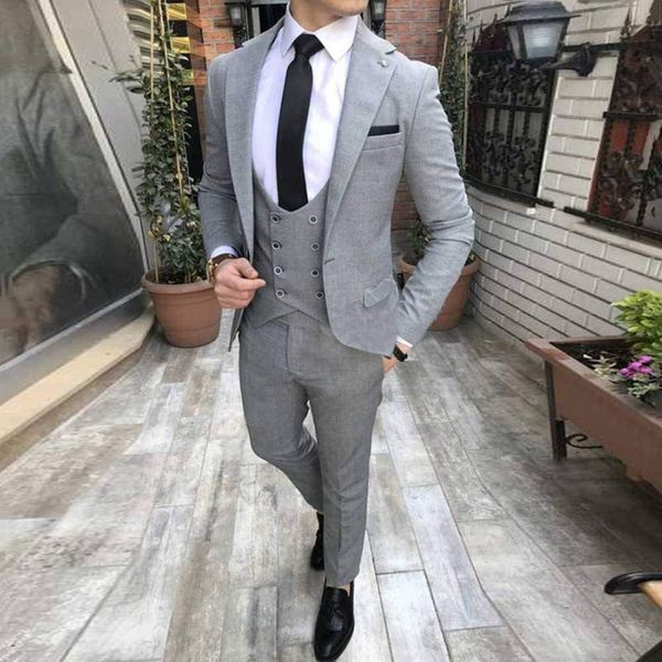 Herrenanzüge Blazer Grau Slim Fit Männer für Bräutigam Smoking 3-teiliges Herrenmode-Set Jacke mit Hose Weste Hochzeit Abend Prom 230909