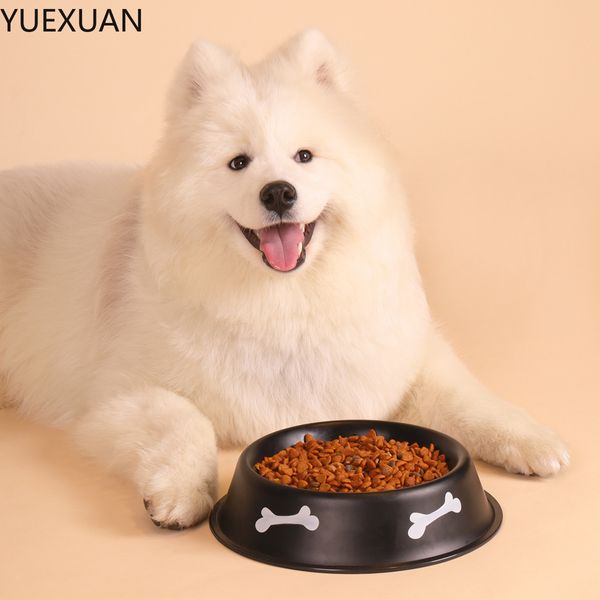 Yuexuan 2pcs Anti-Slip Pet Bowl Besleyiciler Köpek Demir Yemek Kasesi Renkli Beyaz Kemik Baskılı Kedi Kasesi Köpek Kase Evcil Hayvan Malzemeleri