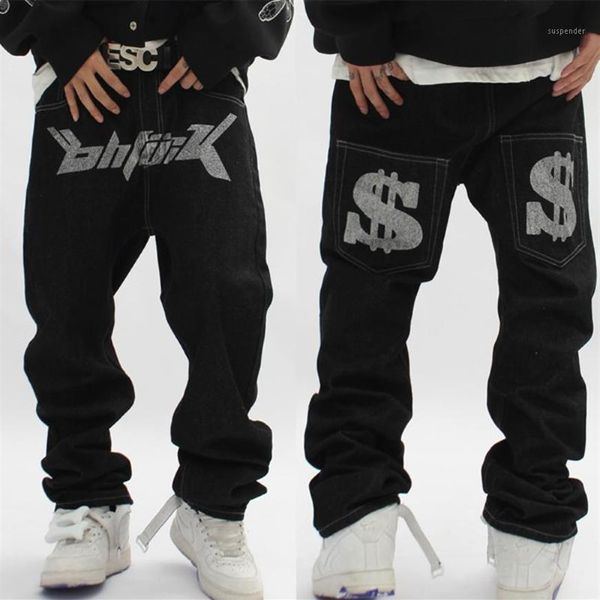 Jeans masculinos 2023 harajuku streetwear jeans baggy masculino com impressão gráfica gótica de dólar-perfeito para hip hop punk rock253w