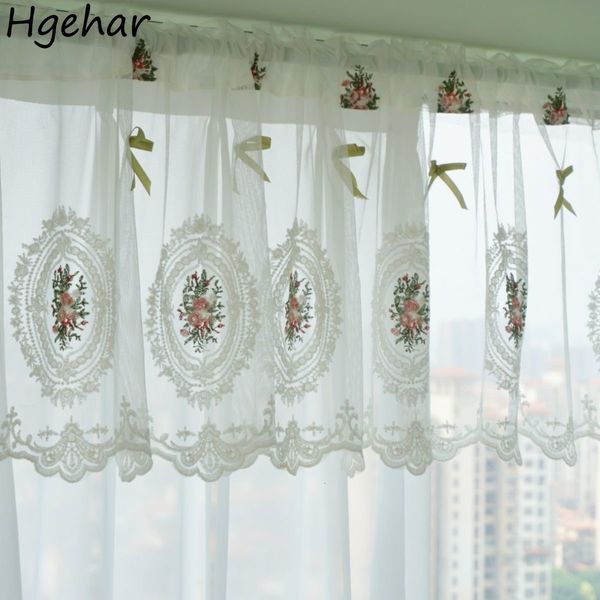 Cortina Branco Curto Floral Bordado Lace Janela Valances Pastoral Tulle Voile Home Decor Cozinha Porta Divisor Casamento Valance 230909