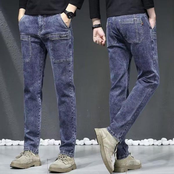 Slim Fit Skinny Zipper Mid Cintura Juventude Popularidade Trendy Trendy Ankle Length Calças Jeans Mens Simples Ins Quatro Estações Novo