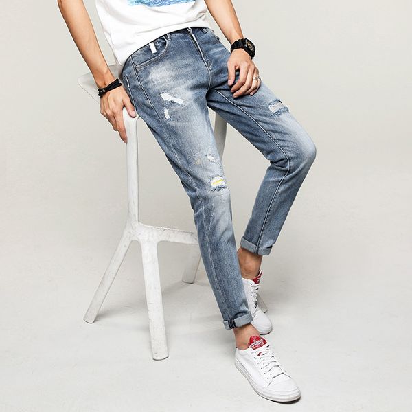Boutique Herren-Jeans, zerrissen, Stretch, Herren-Jogginghose, Jugend, koreanischer Stil, nostalgische, zerrissene Jeans für Jungen