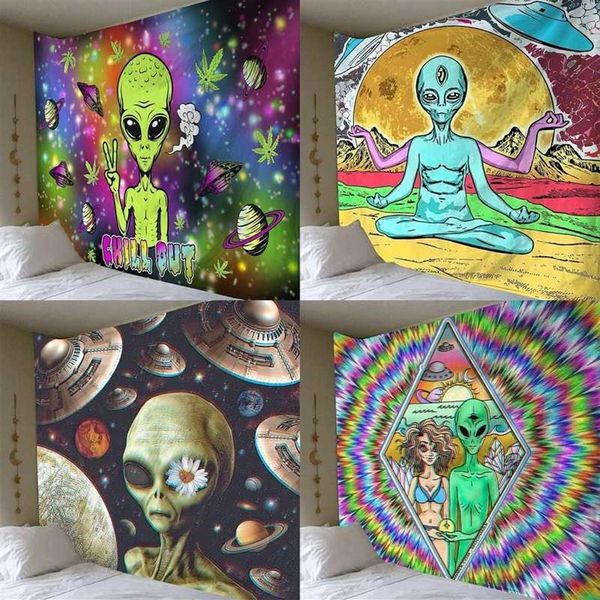 Alien-Wandteppich, Heimdekoration, psychedelisches Wandtuch, Anime-Muster, Teppichkunst 2106082551