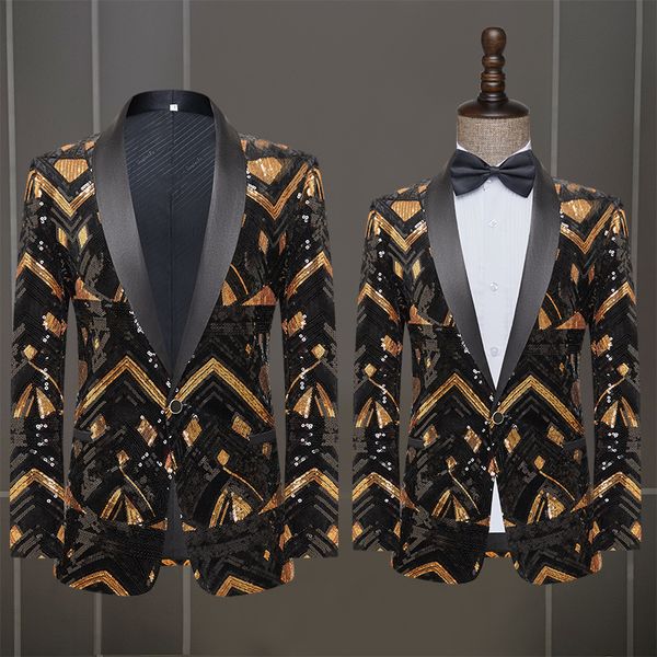 Abiti da uomo Blazer Cappotto Nero Oro Paillettes Blazer Performance Dress Host Night Club Solo matrimonio Giacca 230909