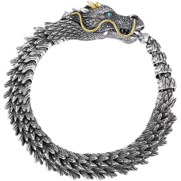 Drachenarmbänder für Männer im chinesischen Stil Retro-Silberplatte herrschsüchtiger Kiel Armreif Herren Trend Persönlichkeit Vintage-Schmuck Männliches Geschenk