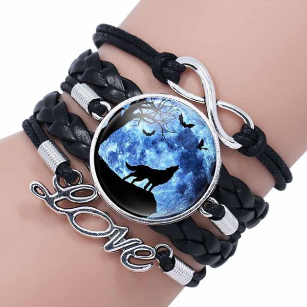 Aggiorna Love Infinity Wolf Bracciale con ciondolo Multistrato Wrap Glass Cabochon Bracciali Donna Bambini Gioielli di moda