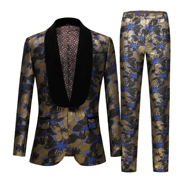 Abiti da uomo Blazer blu navy floreale jacquard da uomo per matrimonio 2 pezzi slim fit sposo smoking africano moda maschile costume giacca pantaloni 230909