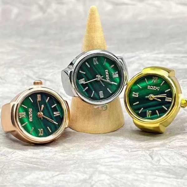 Orologio da dito da donna, orologio da polso placcato in oro, argento, retro, mini quarzo, quadrante verde, anello, orologio da uomo e da donna, anello, gioielli, orologi per bambini, KS unici orologi da polso