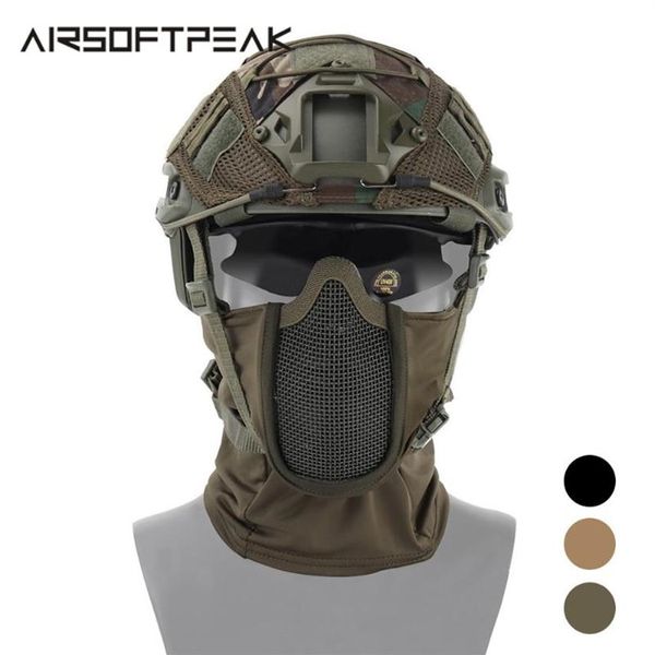 Airsoftpeak taktik tam yüz maske avı başlık balaclava örgü maskesi paintball koruyucu cs ninja tarzı maskeler227e