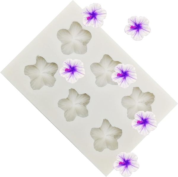 Stampo in silicone per fiori, stampi per fondente con fiori di ibisco per dessert al cioccolato fai-da-te Budino pasta di gomma Cupcake Cake Topper Decorazione 1224643