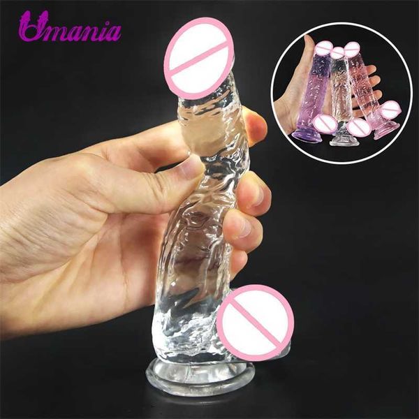 Brinquedo sexual massageador de gelatina de cristal, vibrador realista para mulheres, masturbação, pequeno, ventosa, buceta, plug anal, brinquedos sexuais lésbicos