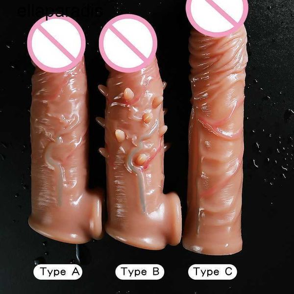 Brinquedos sexuais massageador realista pênis manga extensor macio silicone masculino reutilizável galo capa ejaculação retardada