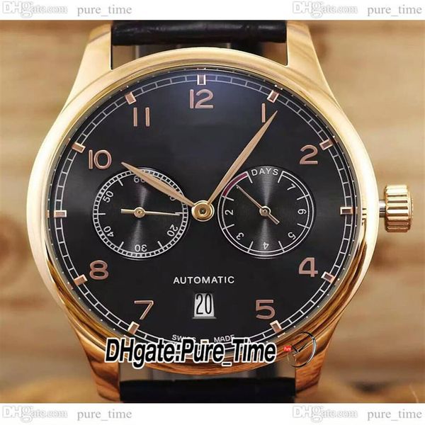 Мужские часы Portugieser 500125, 42 мм, запас хода на 7 дней, серый, черный циферблат, корпус из розового золота, кожаный ремешок, дата, новые часы PureTime PTI274J