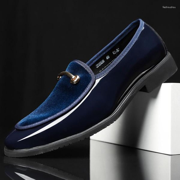 Elbise ayakkabıları erkekler için mavi moda damat düğün deri mokasenler lüks oxford İtalyan marka erkekler sosyal ayakkabı
