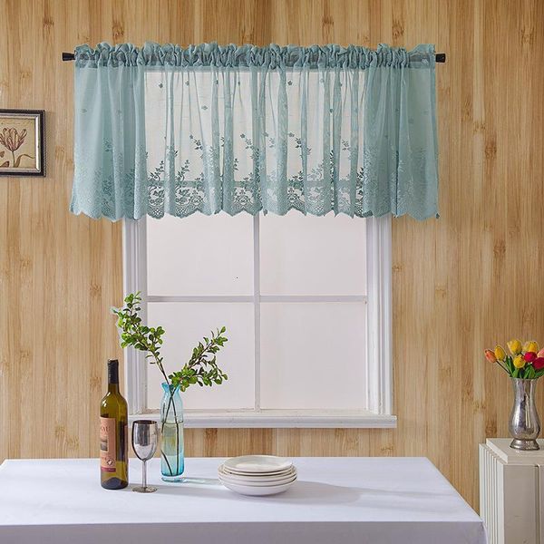 Vorhang Volant, kurzes Fenster, Spitze, Blumenmuster, Jacquard, Bauernhaus, romantisch, halbtransparent, Küchenvorhänge, Stangentasche, B 130 x L 41 cm, rustikal 230909