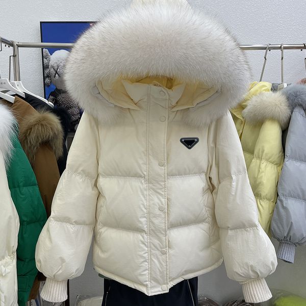 PA Home Orijinal Tasarımcı Kadınlar Aşağı Ceket Parkas Marka Moda Gevşek Kalınlaştırılmış Kısa Tilki Büyük Kürk Beyaz Ördek Aşağı Dış Giyim Katlar Açık Kapüşonlu Ceket