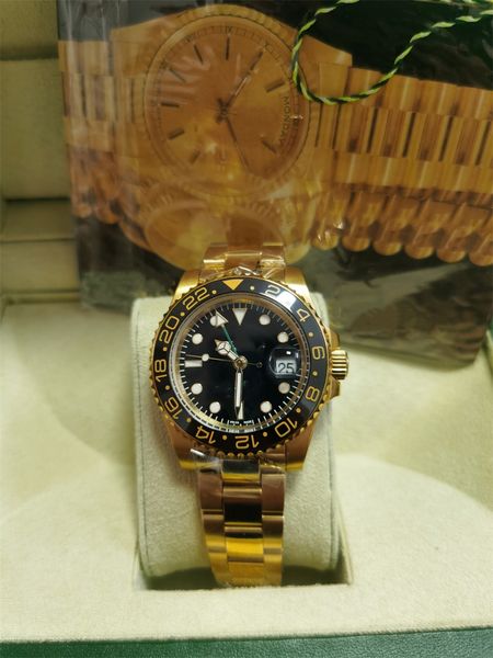 Relógio masculino ZP GMT II-116719 ouro 6 cores 40mm anel de relógio de cerâmica relógio de pulso mecânico de movimento automático masculino de luxo com caixa original de papel