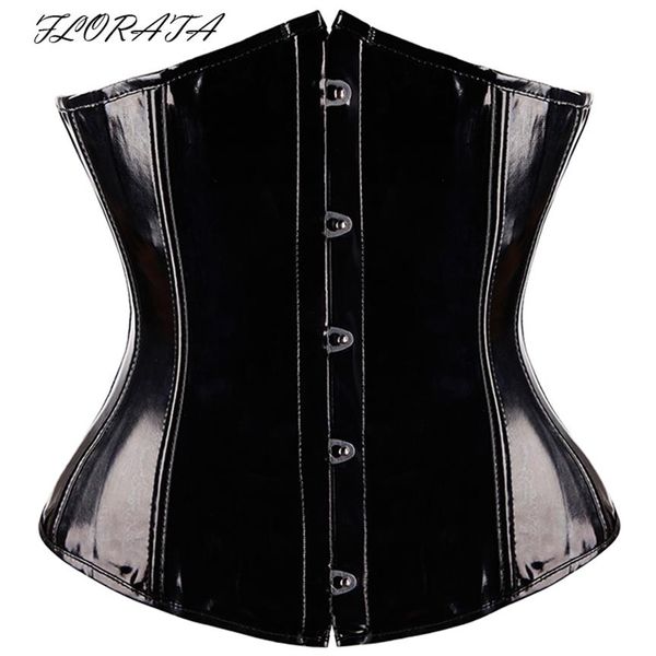 Gothic Fetisch Schwarzes Unterbrustkorsett PVC Vinyl Bustier Schnüroberteil Punk S-2XL Body Shaper2348