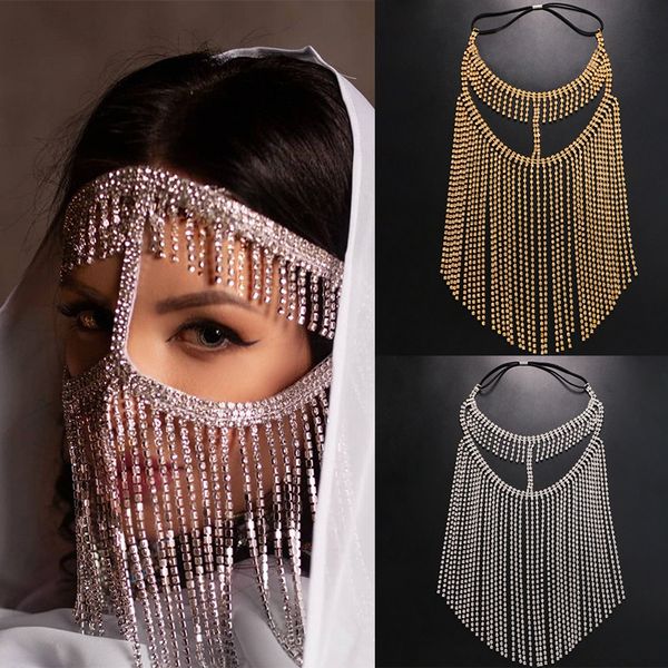 Hochzeit Haarschmuck Indische Vollquaste Maske Kette Dekoration Gesicht Für Frauen Brautschleier Kristall Perlen Weihnachtsfeier 230909