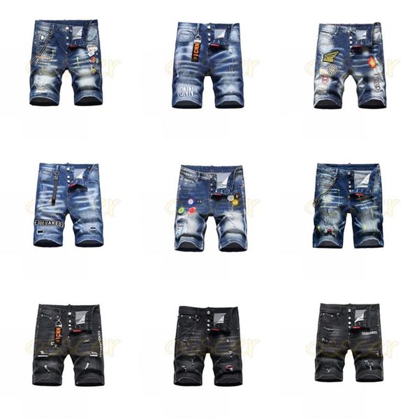 Luxo dos homens casuais jeans shorts homens design rasgado angustiado denim biker shorts masculino hip hop rock calças curtas2802