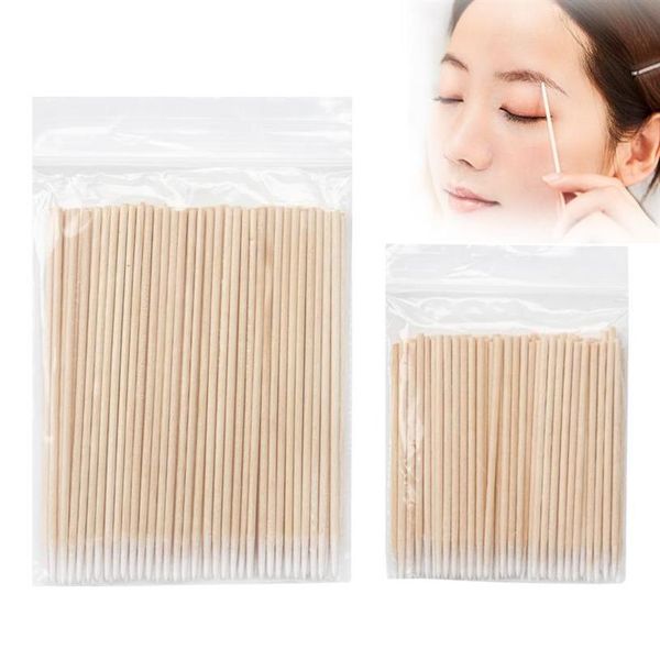 100 stücke Einweg Ultra-kleine Wattestäbchen Lint Micro Pinsel Kleber Entfernen werkzeug Holz Baumwolle pinsel frauen Make Up Tools269Q