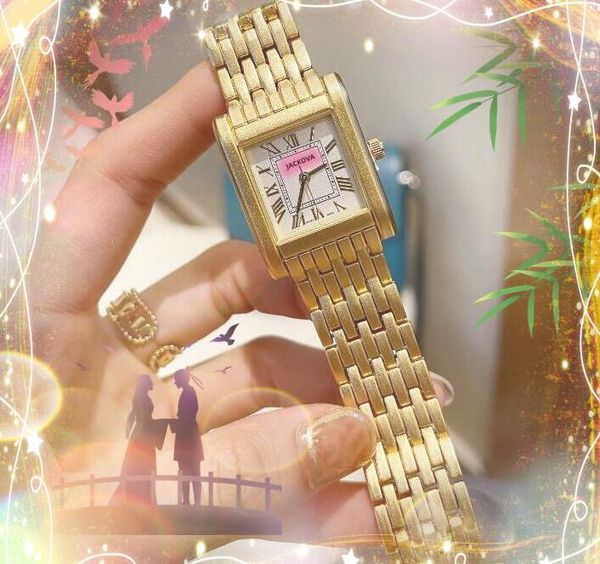 Luxus-Frauen quadratische römische drei Stifte Zifferblatt Uhr 30 mm Tank-Serie Edelstahl Uhr Kette Armband Dame Quarzwerk Armbanduhr Urlaub schöne Geschenke