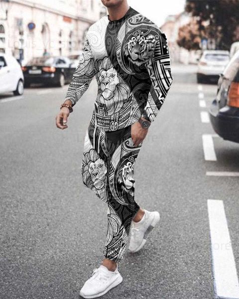 Мужские спортивные костюмы Летняя мужская трендовая одежда 3d-печать Kk Casual Мужская футболка с длинными рукавами Мужские брюки с круглым вырезом больших размеров Уличные спортивные брюки T230910