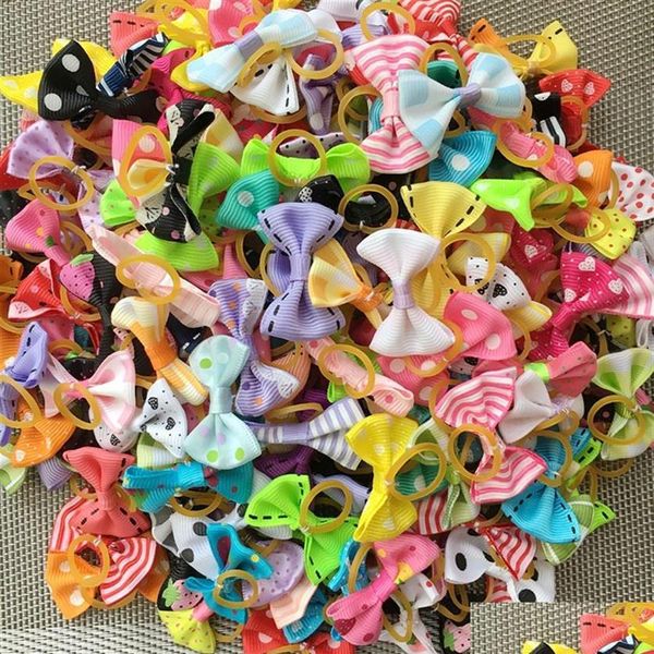 Hundebekleidung 100 Stück / Menge Haustierhaarbögen Topknot Mix Gummibänder Pflegeprodukte Farben variieren Bows326E Drop Delivery Home Garden S193Q