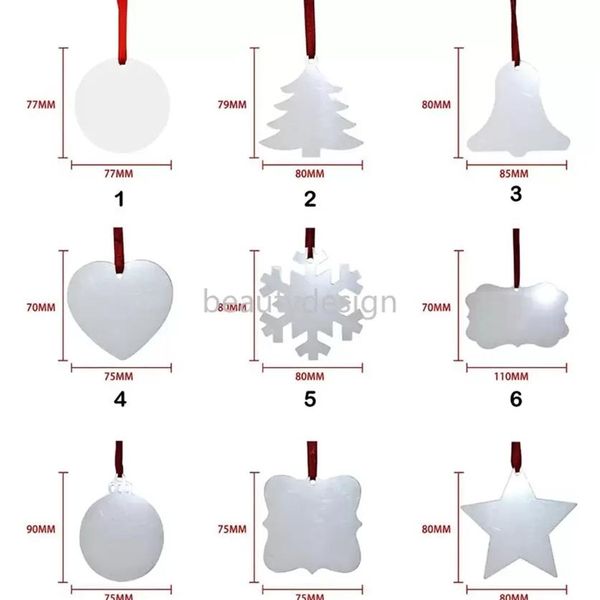 Sublimazione natalizia Ornamento in bianco Ciondolo per albero di Natale a doppia faccia Multi forma Piastra in alluminio Etichetta appesa in metallo Vacanze Decorati314A