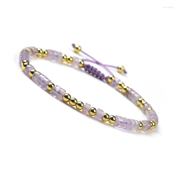 Strang Runde Messingperle und Radform Amethyst Rosenquarz Grüner Achat Naturstein Verstellbares Armband