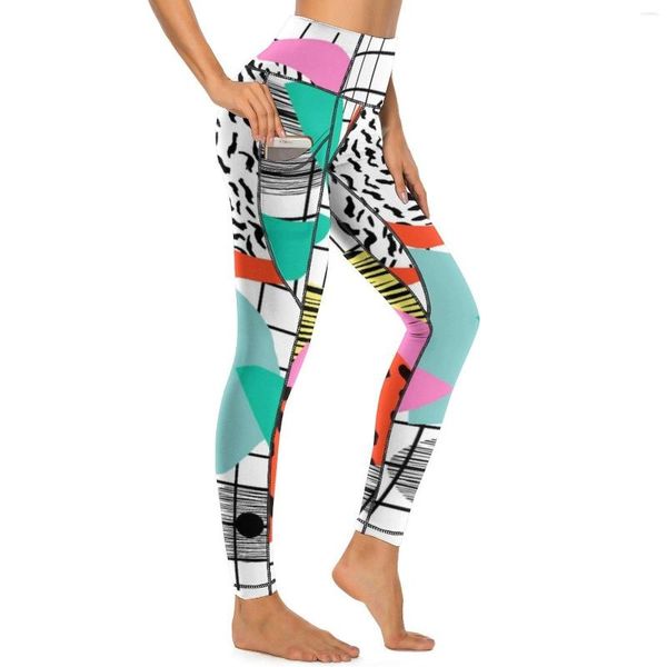 Kadın Tayt Memphis Art 80s Stil Retro Ekose Fitness Yoga Pantolon Yüksek Bel Tatlı Leggins Elastik Grafik Spor Taytları