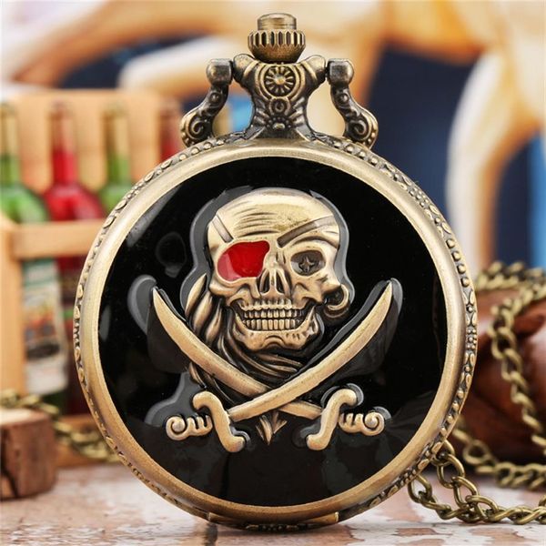 Vintage Pirates Skull in One Piece Orologio da tasca al quarzo Uomo Donna Orologio Display analogico Collana Catena Orologi reloj de bolsillo250U