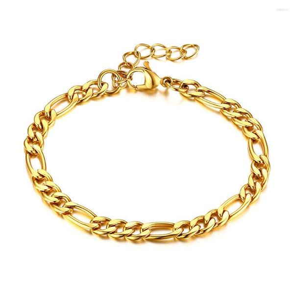 Link Armbänder Punk 6mm Figaro Kette Männlich Gold Farbe Edelstahl Armband Für Frauen Männer Party Schmuck Geschenke