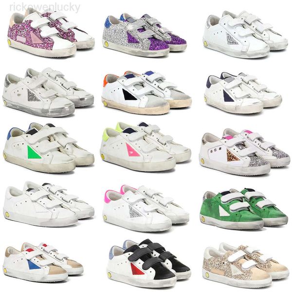 10A Top-Qualität 2023 Weiß Italien Kindergröße Kinder-Freizeitschuhe Klassische Do-old Dirty Golden Glitter Hook Loop Sneakers Leder Super Star Schuh Metallbeschriftung 19-34