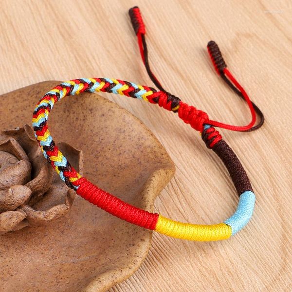 Charme pulseiras multi cor tibetano budista boa sorte pulseiras para mulheres homens artesanais nós corda pulseira 2023