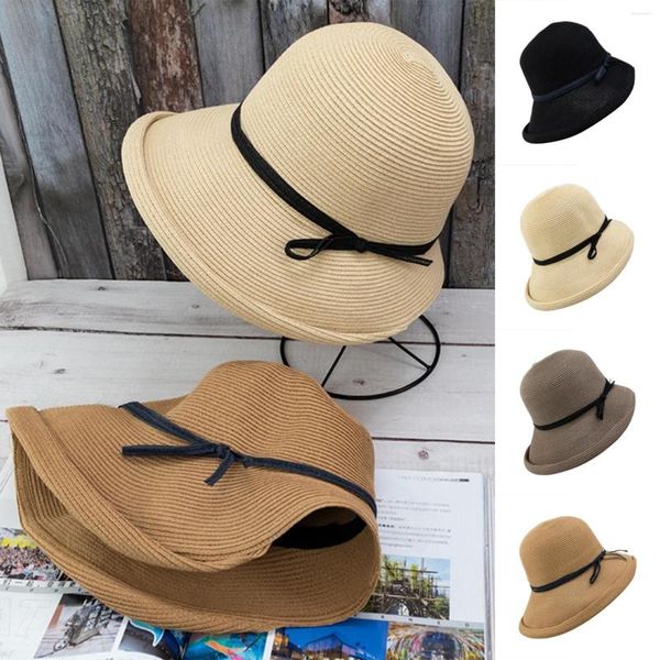 Ampla borda chapéus mulheres cloche chapéu vintage verão bowler sol para tudo praia balde festa com bolso