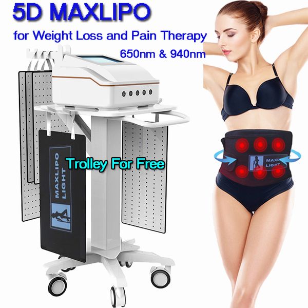 5D Maxlipo Lipolaser Máquina 650nm 940nm Comprimento de onda duplo Lipo Laser Fat Dissolvendo Perda de peso Anti Celulite Contorno Corporal SPA Máquina de Clínica de Beleza