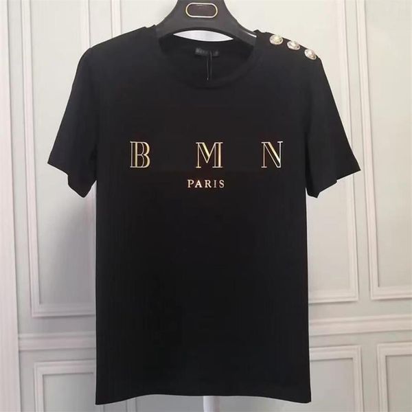 Baman verão designer camiseta feminina high-end moda rua harajuku botão de ouro crewneck puro algodão269k