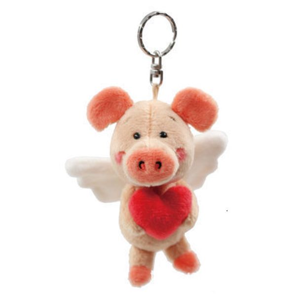 Chaveiros de pelúcia 10cm porco brinquedo pingente de aço inoxidável buraco chaveiro redondo corrente split bonito chaveiro amor senhora mochila saco presente 230911