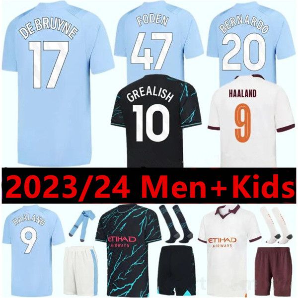 2023/24 HAALAND Soccer Jersey GREALISH MANS MAHREZ DE BRUYNE Camisa de futebol 2023 2024 BERNARDO JOAO CANCELO RODRIGO Home Away adulto Men Kids kit uniforme Shorts + meias