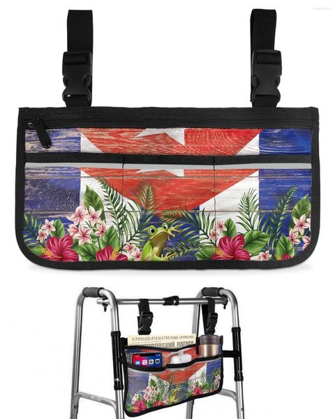 Aufbewahrungstaschen, Frosch-Blumen-Vintage-Holz-Rollstuhltasche mit Taschen, Armlehnenseite, Elektroroller-Gehgestell-Tasche